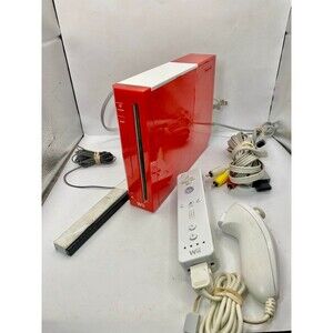 Nintendo Wii Video Game Console RVL-001 Red Bundle Cables Controller Tested US